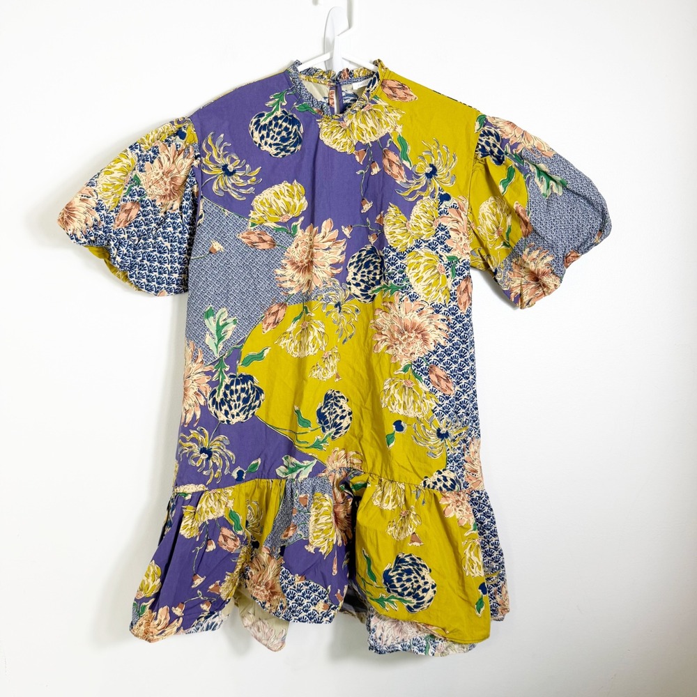 Next Floral Patchwork Dress Girls 12Y Multi-Color Drop Waist Short Sleeve Cotton